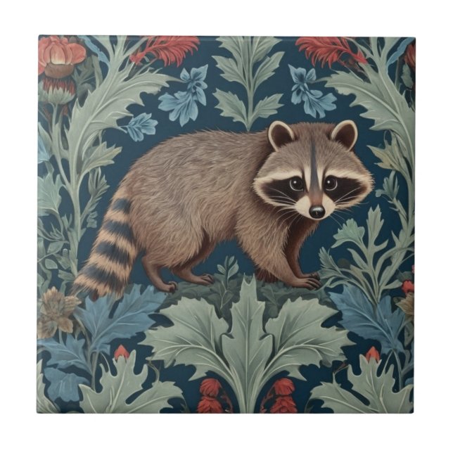 Azulejo De Cerâmica William Morris estilo Right Face Raccoon (Frente)
