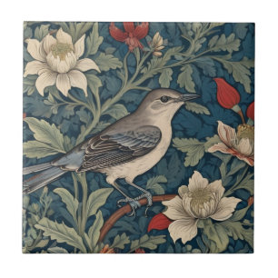 Azulejo De Cerâmica William Morris estilo Right Mockingbird Bird flora