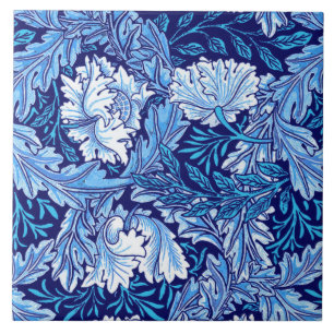 Azulejo De Cerâmica William Morris floral, azuis cobaltos e branco