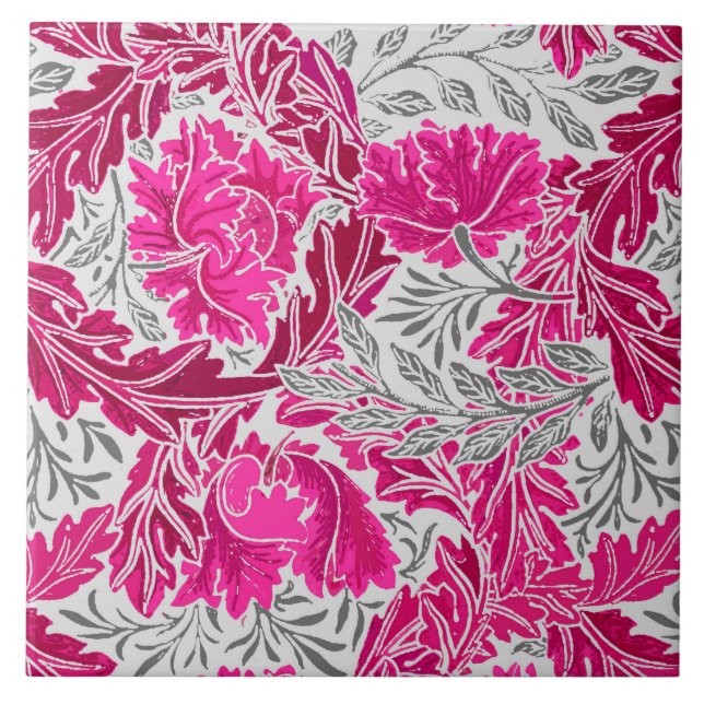 Azulejo De Cerâmica William Morris Floral, Fuchsia Pink & Cinza / Cinz (Frente)