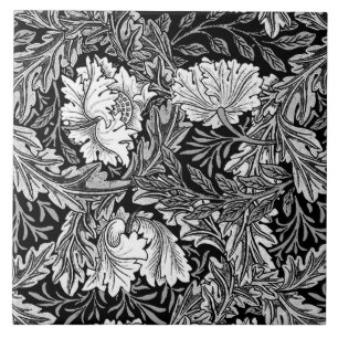 Azulejo De Cerâmica William Morris floral, preto, branco &