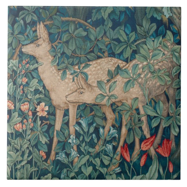 Azulejo De Cerâmica William Morris Forest Deer Floral (Frente)