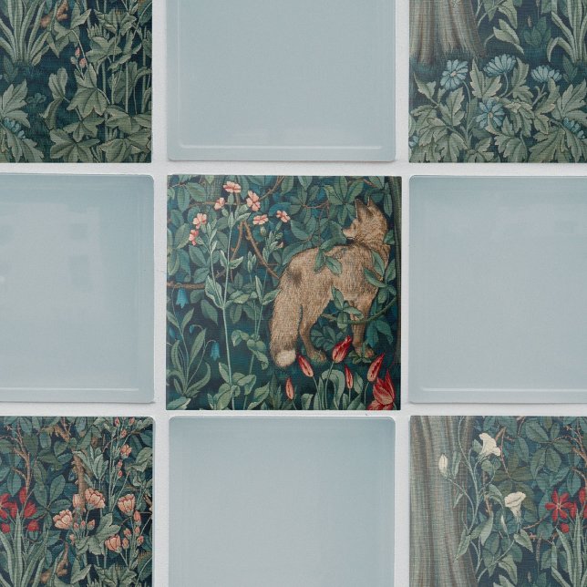 Azulejo De Cerâmica William Morris Forest Fox Floral (William Morris tiles with sage green solid tiles)