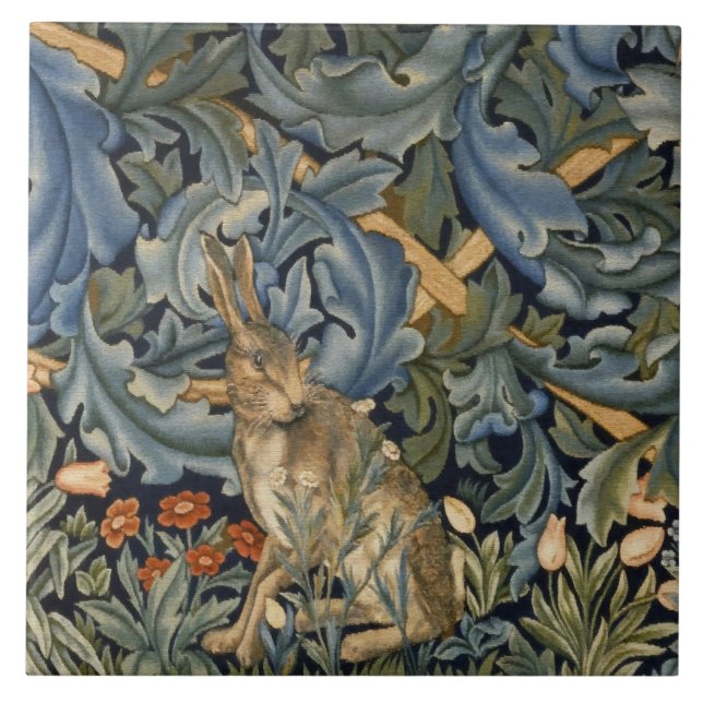 Azulejo De Cerâmica William Morris Forest Rabbit Floral Art Nouveau (Frente)