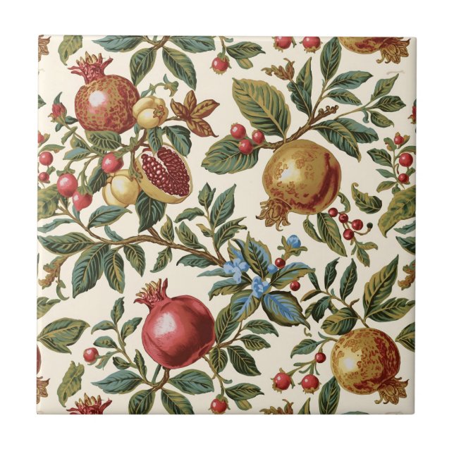 Azulejo De Cerâmica William Morris Fruta Pomegranate (Frente)