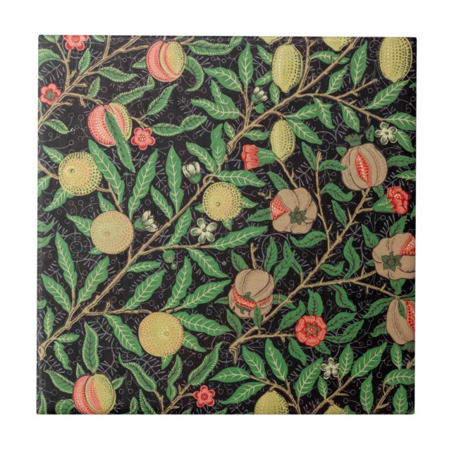 Azulejo De Cerâmica William Morris Fruta Pomegranate Padrão Floral (Frente)