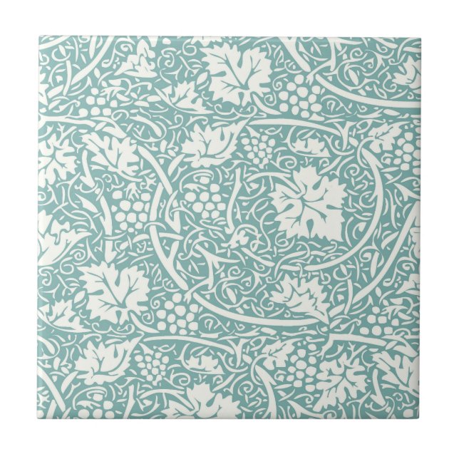 Azulejo De Cerâmica William Morris Grape Pattern Teal Turquoise (Frente)