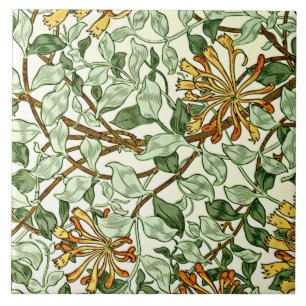 Azulejo De Cerâmica William Morris - Honeysuckle Green e Dourado