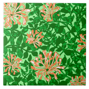 Azulejo De Cerâmica William Morris Honeysuckle, Peach e Green