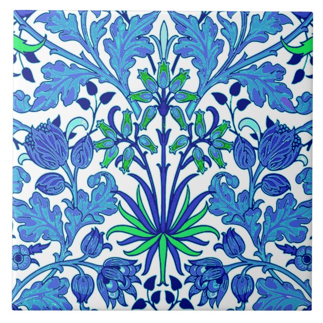 Azulejo De Cerâmica William Morris Hyacinth Impressão, Cerulean Blue (Frente)