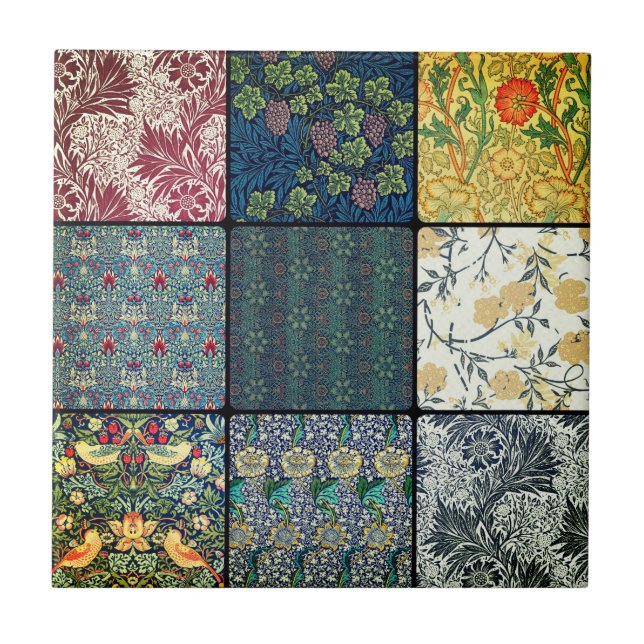 Azulejo De Cerâmica William * Morris II Art Nouveau Collage (Frente)