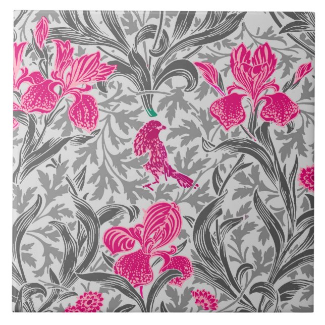 Azulejo De Cerâmica William Morris Irises, Cinzas rosa e prata / Cinza (Frente)