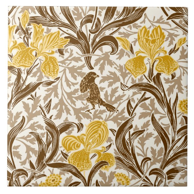 Azulejo De Cerâmica William Morris Irises, Mostarda Dourada, Brown & B (Frente)