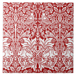 Azulejo De Cerâmica William Morris Irmão Coelho Vermelho e Branco