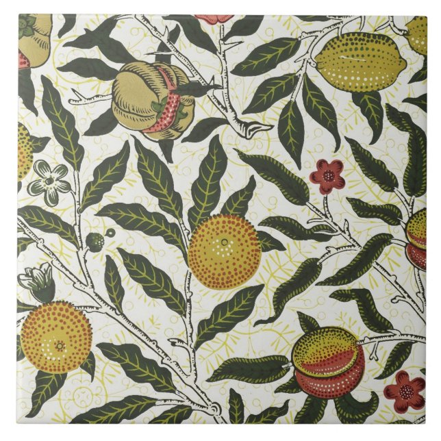 Azulejo De Cerâmica William Morris Linda Fruta Flores Vermelhas (Frente)