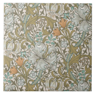 Azulejo De Cerâmica William Morris Lírio Dourado Azul Clássico Dourado