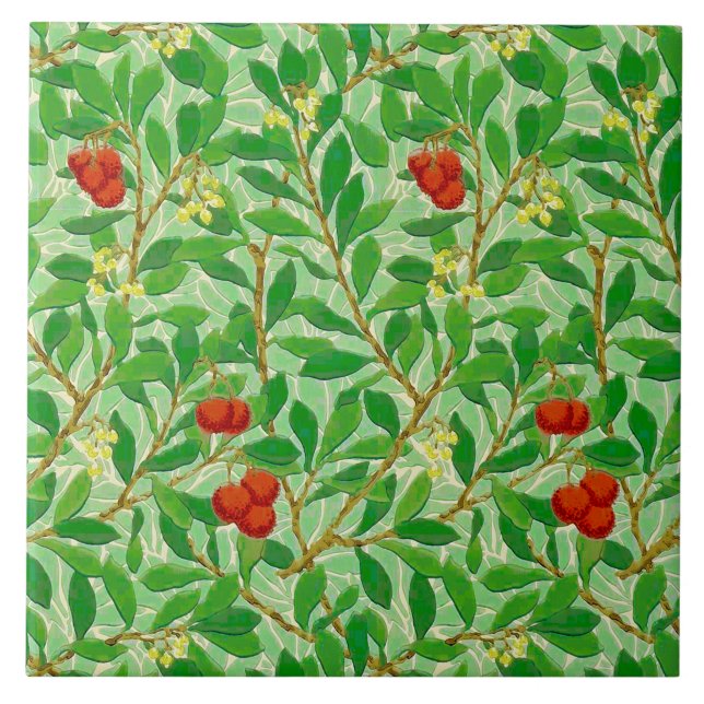 Azulejo De Cerâmica William Morris Lychee Tree Pattern, Verde Claro (Frente)