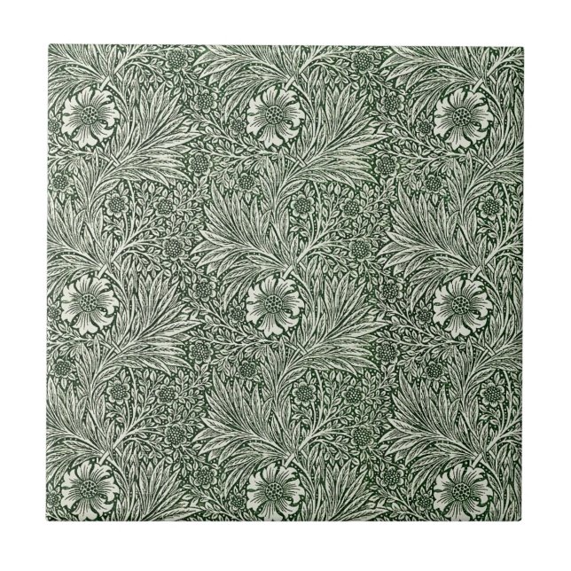 Azulejo De Cerâmica William * Morris Marigold Verde e Branco (Frente)