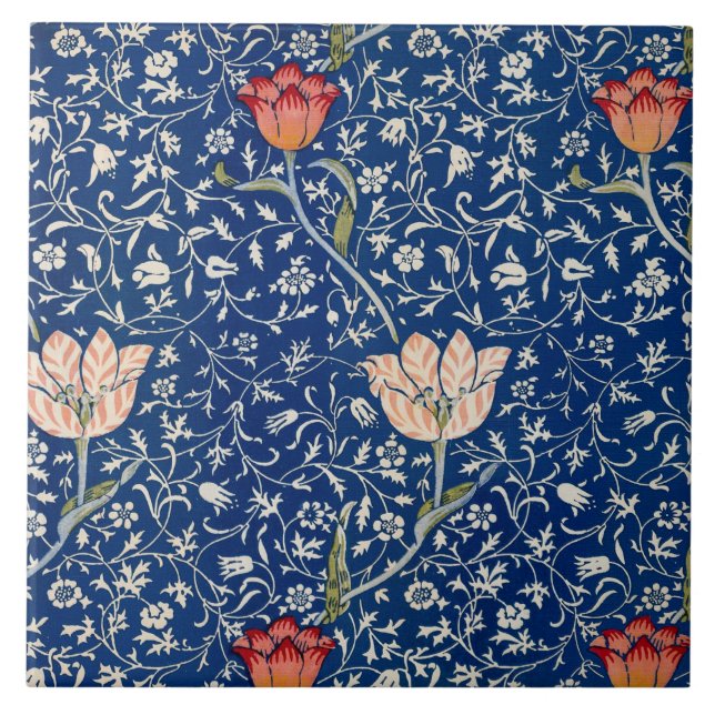 Azulejo De Cerâmica William Morris Medway Blue Floral (Frente)