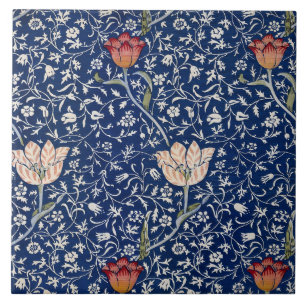 Azulejo De Cerâmica William Morris Medway Tulipa Azul Floral Arte