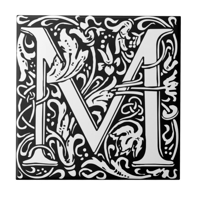 Azulejo De Cerâmica William Morris Monogrammed - Letra M (Frente)