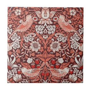 Azulejo De Cerâmica William Morris Morango Ladrão Terracota Pássaro