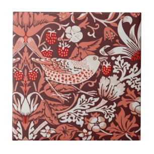 Azulejo De Cerâmica William Morris Morango Ladrão Terracota Pássaro