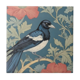 Azulejo De Cerâmica William Morris no estilo Face direita para Magpie 