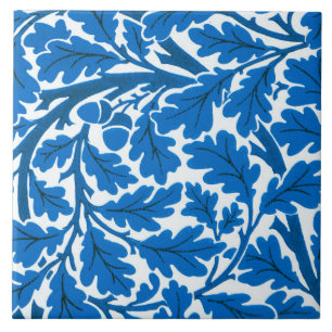 Azulejo De Cerâmica William Morris Oak deixa, Sapphire Blue e White
