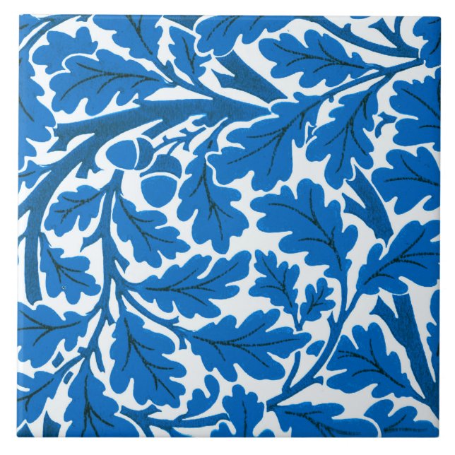Azulejo De Cerâmica William Morris Oak deixa, Sapphire Blue e White (Frente)