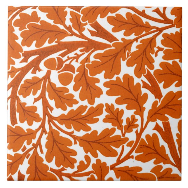 Azulejo De Cerâmica William Morris Oak Folhas, Ferrugem Laranja e Bran (Frente)