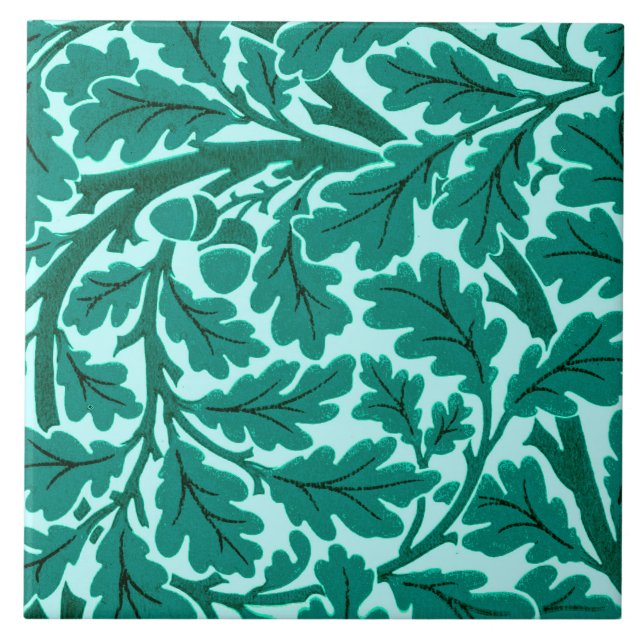 Azulejo De Cerâmica William Morris Oak Leaves, Turquesa e Aqua (Frente)