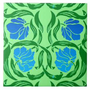 Azulejo De Cerâmica William Morris Pimpernel, Azul e Verde limão