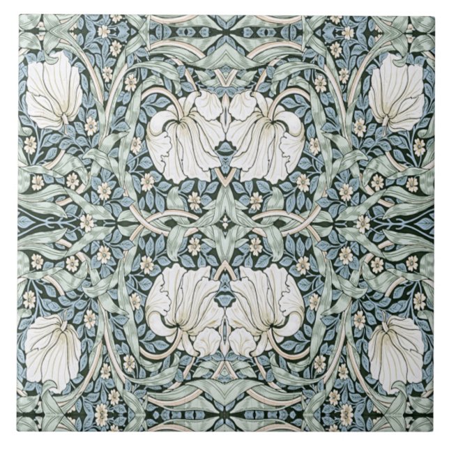 Azulejo De Cerâmica William Morris Pimpernel Blue Intricate Pattern  (Frente)