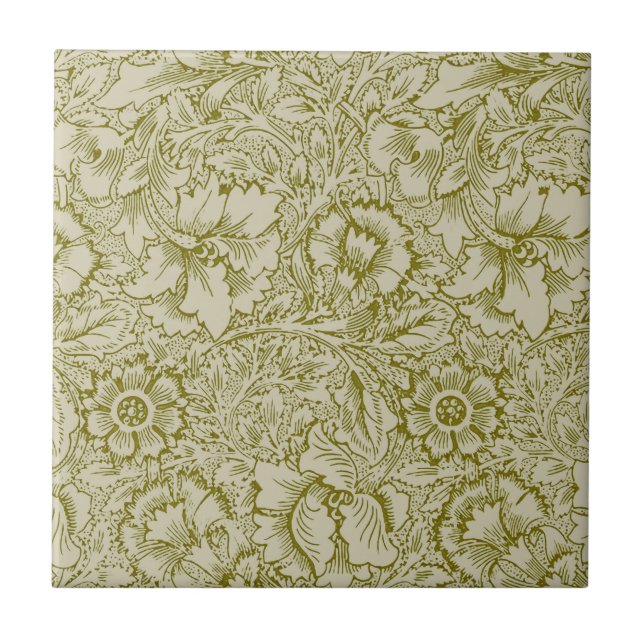 Azulejo De Cerâmica William Morris Poppy Classic Floral Green (Frente)