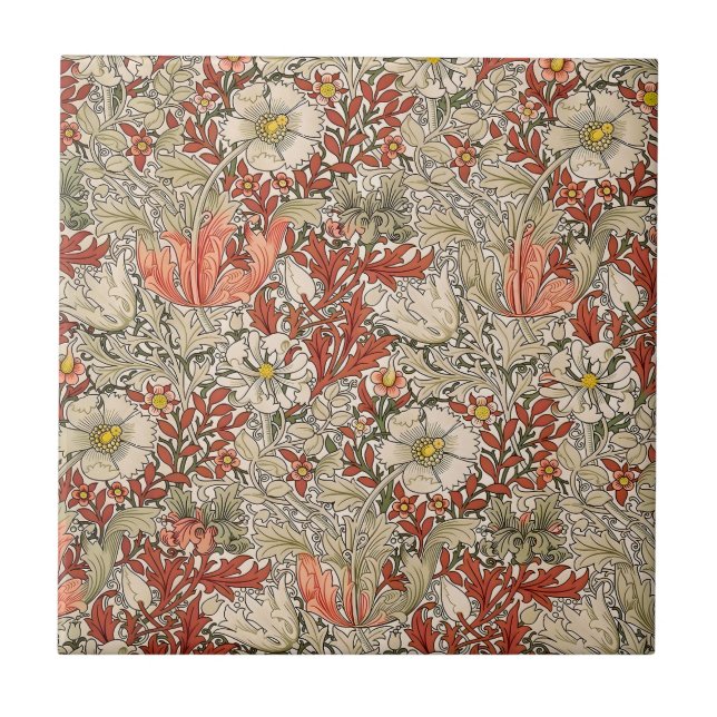 Azulejo De Cerâmica William Morris Primavera Compton Flower Vermelho (Frente)