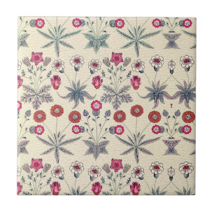 Azulejo De Cerâmica William * Morris Red Blue Flower Daisy Vintage