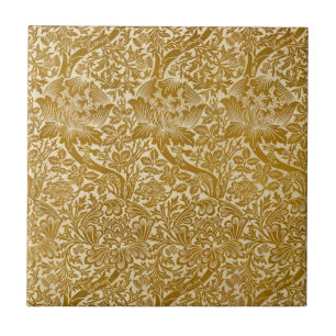 Azulejo De Cerâmica William Morris Rosa e Cardo Floral Dourado