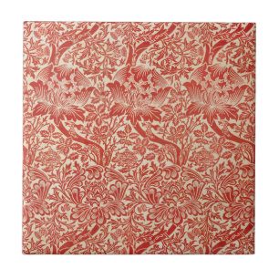 Azulejo De Cerâmica William Morris Rosa e Flor de Cardo Vermelha