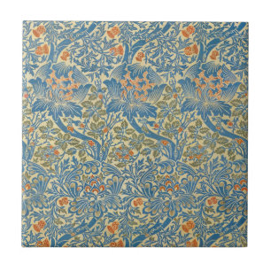 Azulejo De Cerâmica William Morris Rosa e Thistle Floral Blue