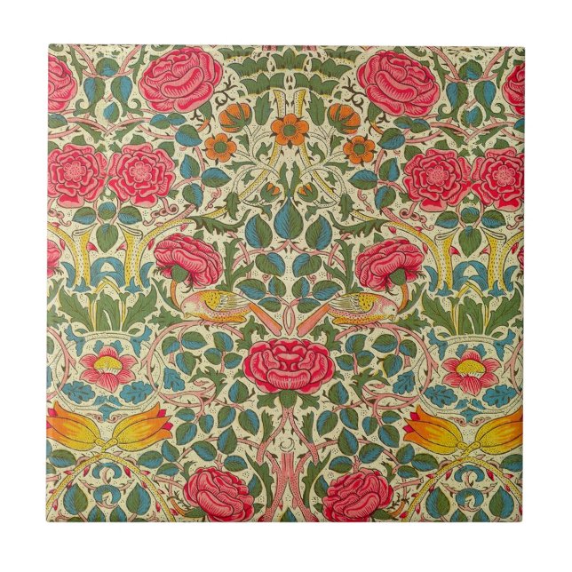 Azulejo De Cerâmica William Morris Rosa Floral Chintz Rosa (Frente)