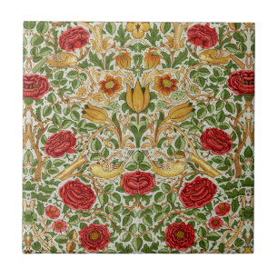 Azulejo De Cerâmica William Morris Rosa & Pássaros Chintz Vermelho
