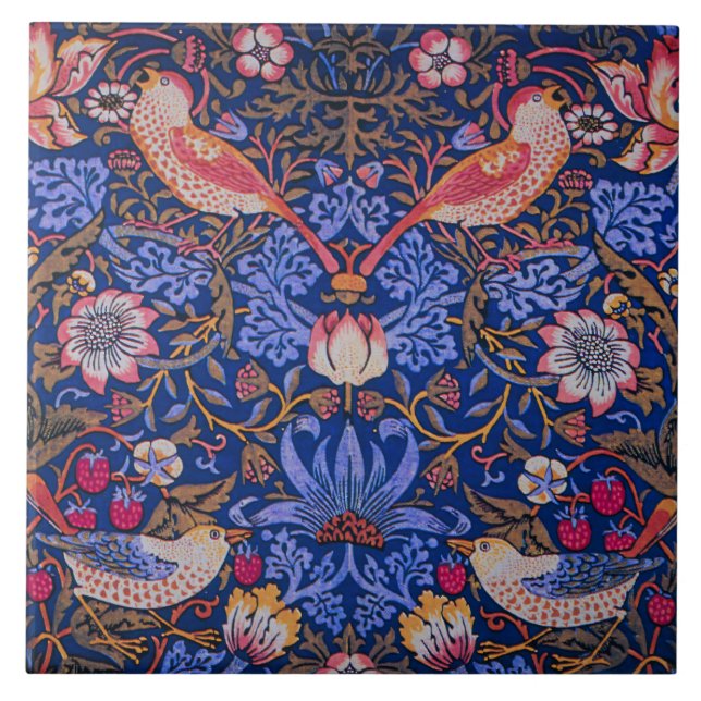 Azulejo De Cerâmica William Morris Strawberry Thief Padrão Floral (Frente)
