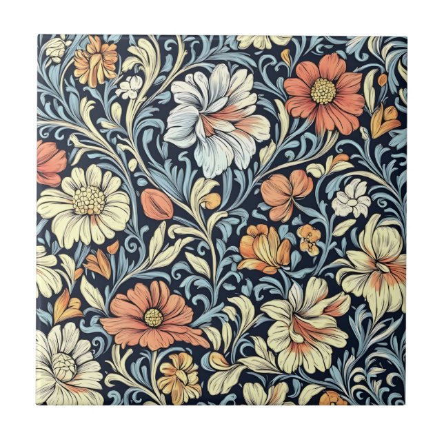 Azulejo De Cerâmica William Morris style floral acanthus pattern (Frente)