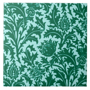 Azulejo De Cerâmica William Morris Thistle Damask, Turquoise e Aqua
