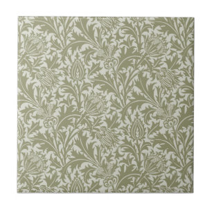 Azulejo De Cerâmica William Morris Thistle Sage - Padrão Verde