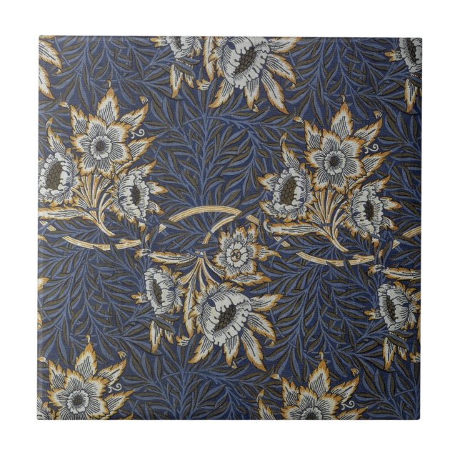 Azulejo De Cerâmica William Morris Tulip Willow Blue Patterno (Frente)
