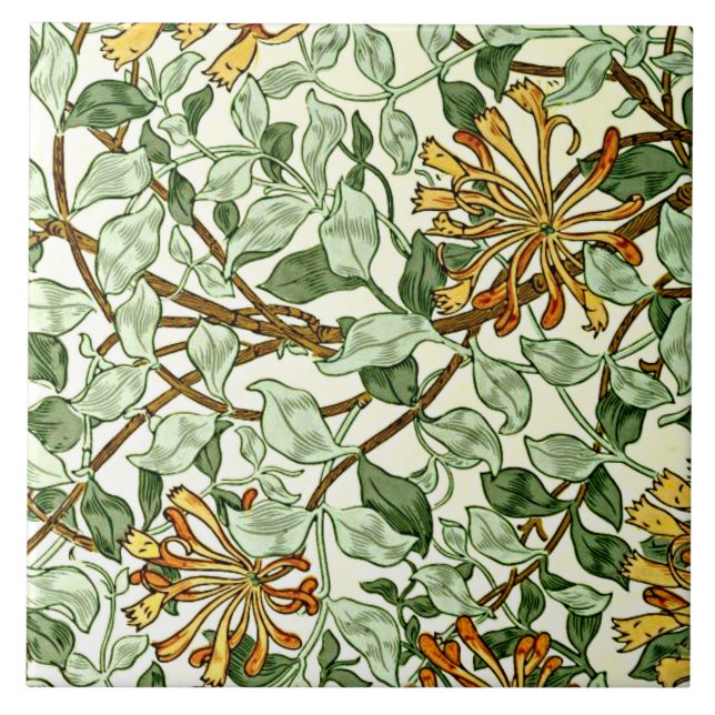 Azulejo De Cerâmica William Morris - Verde e ouro de Honeysuckle (Frente)