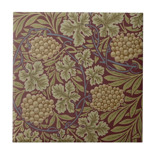 Azulejo De Cerâmica William Morris Vine Grape Red Green Art (Frente)