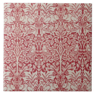 Azulejo De Cerâmica William Morris Vintage Animals Birds Rabbits Pink